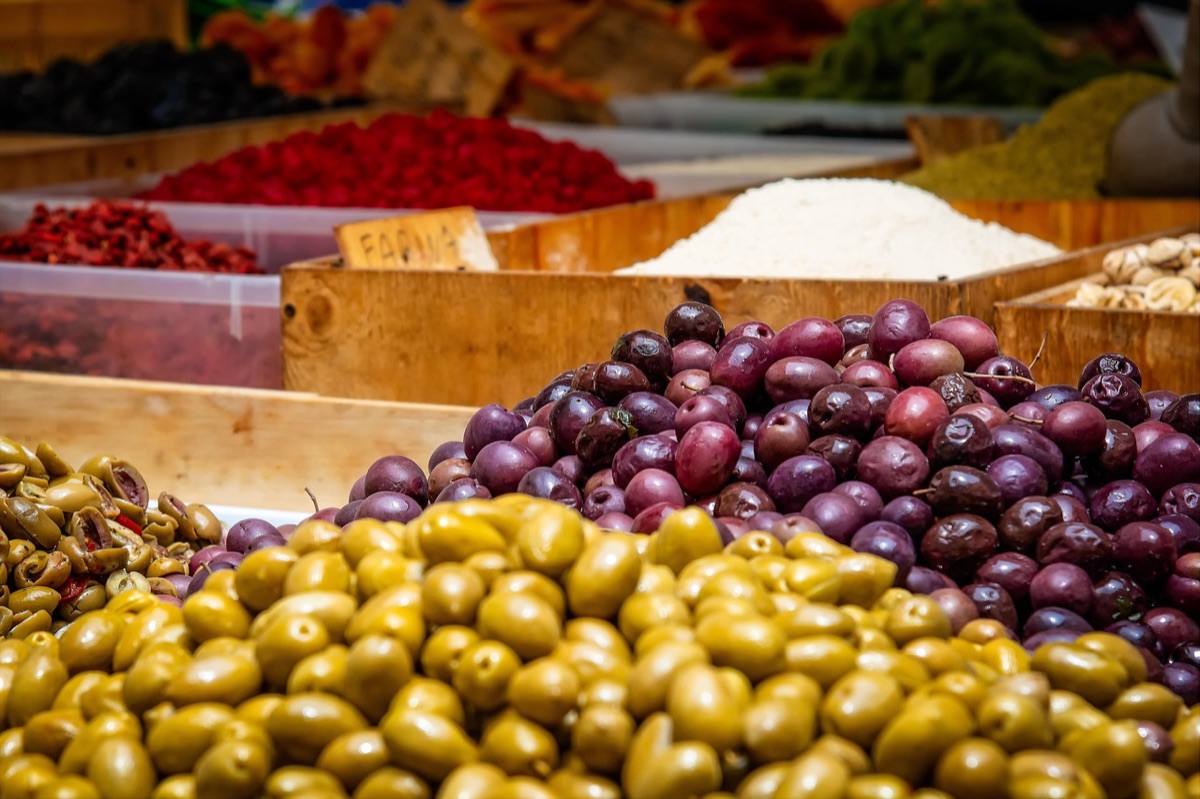Roman market stall with fresh produce and local products