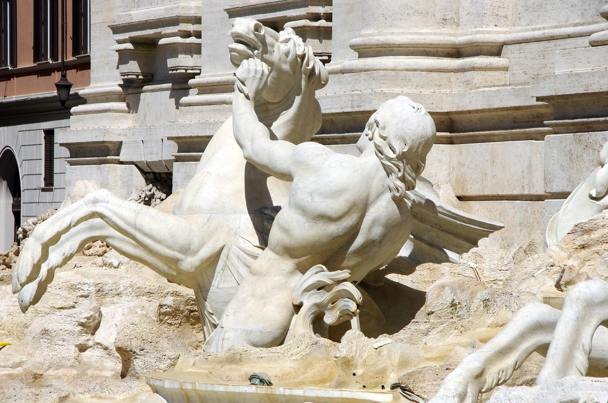 Trevi Fountain with crowd, no text